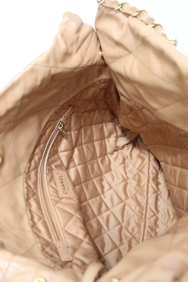 New Top Quality Chanel 22 Camel Shiny Calfskin Leather Shoulder Tote Bag