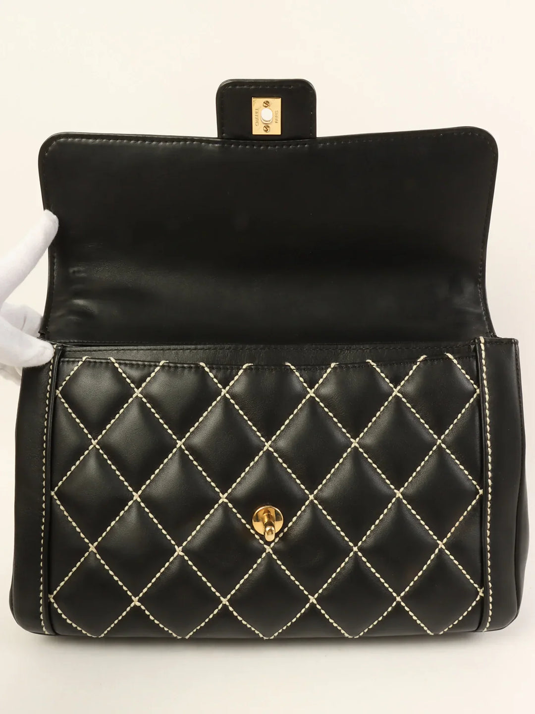 Chanel Around 2004 Made Wild Stitch Turn-Lock Top Handle Bag Black