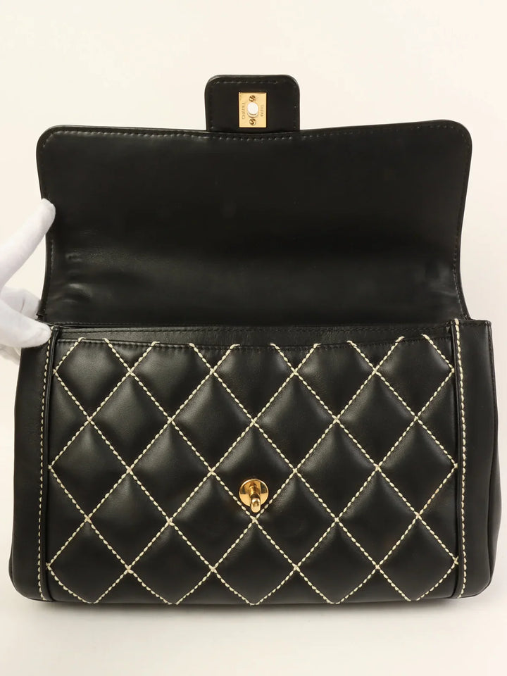 Chanel Around 2004 Made Wild Stitch Turn-Lock Top Handle Bag Black