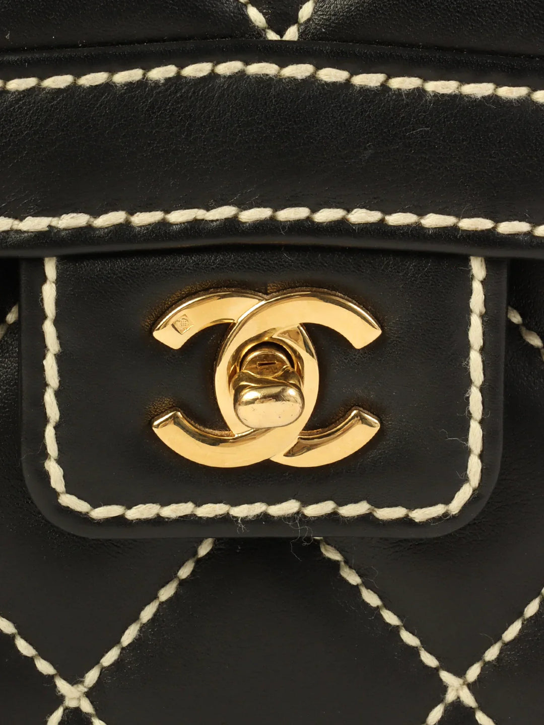 Chanel Around 2004 Made Wild Stitch Turn-Lock Top Handle Bag Black