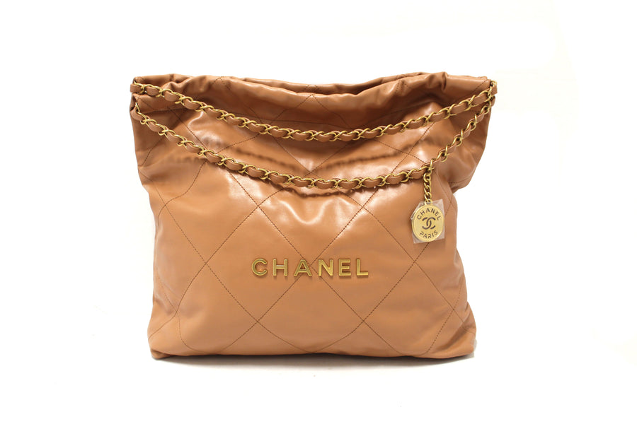 New Chanel 22 Camel Shiny Calfskin Leather Shoulder Tote Bag | Italystation.com