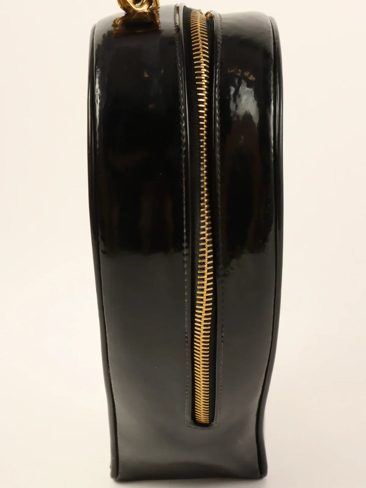 Chanel Around 1995 Made Patent Heart Cc Mark Stitch Vanity Black/White