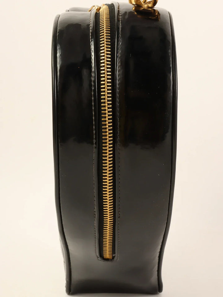 Chanel Around 1995 Made Patent Heart Cc Mark Stitch Vanity Black/White