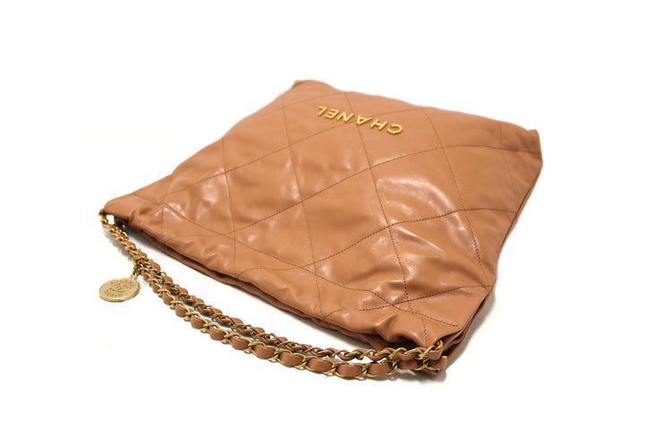 New Top Quality Chanel 22 Camel Shiny Calfskin Leather Shoulder Tote Bag