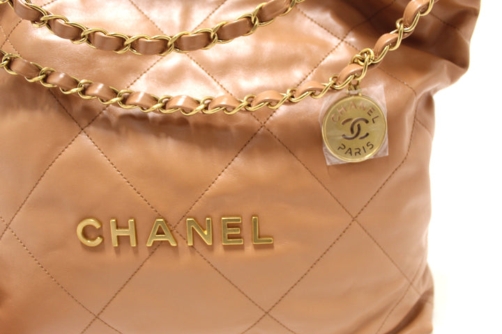 New Top Quality Chanel 22 Camel Shiny Calfskin Leather Shoulder Tote Bag