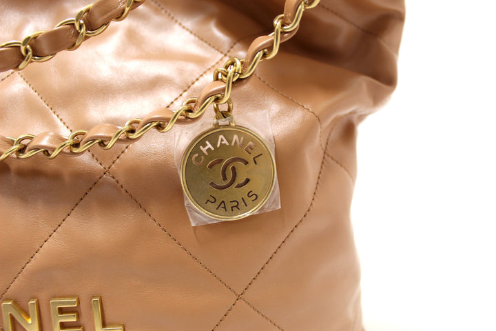 New Top Quality Chanel 22 Camel Shiny Calfskin Leather Shoulder Tote Bag