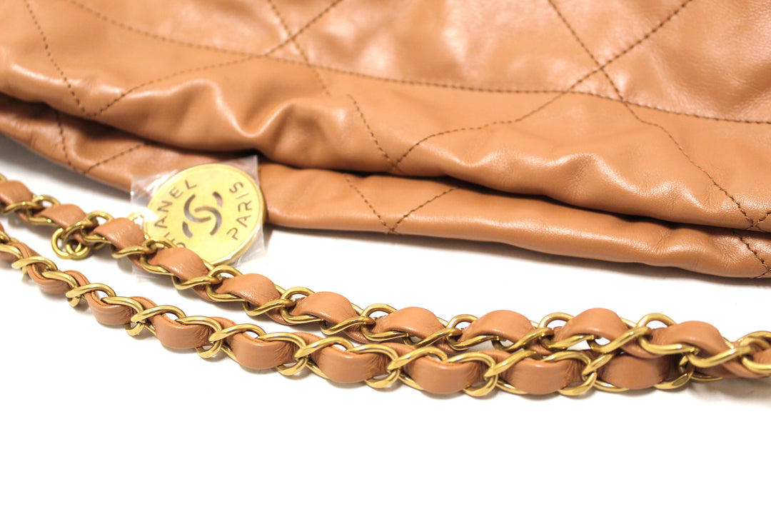 New Top Quality Chanel 22 Camel Shiny Calfskin Leather Shoulder Tote Bag