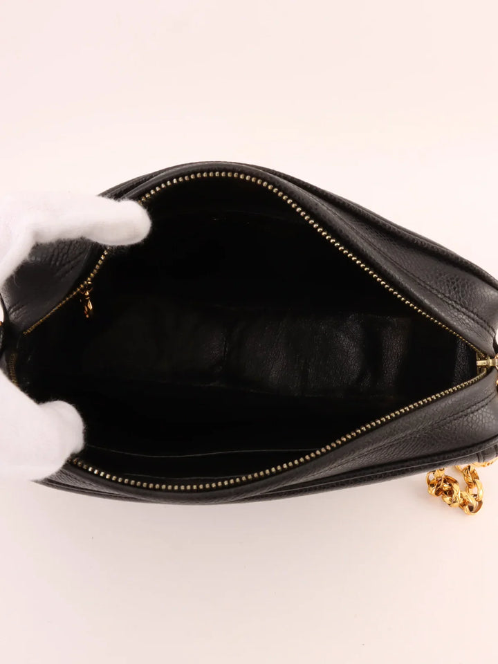 Chanel Around 1992 Made Caviar Skin Cc Mark Stitch Ball Charm Bijoux Chain Bag Black