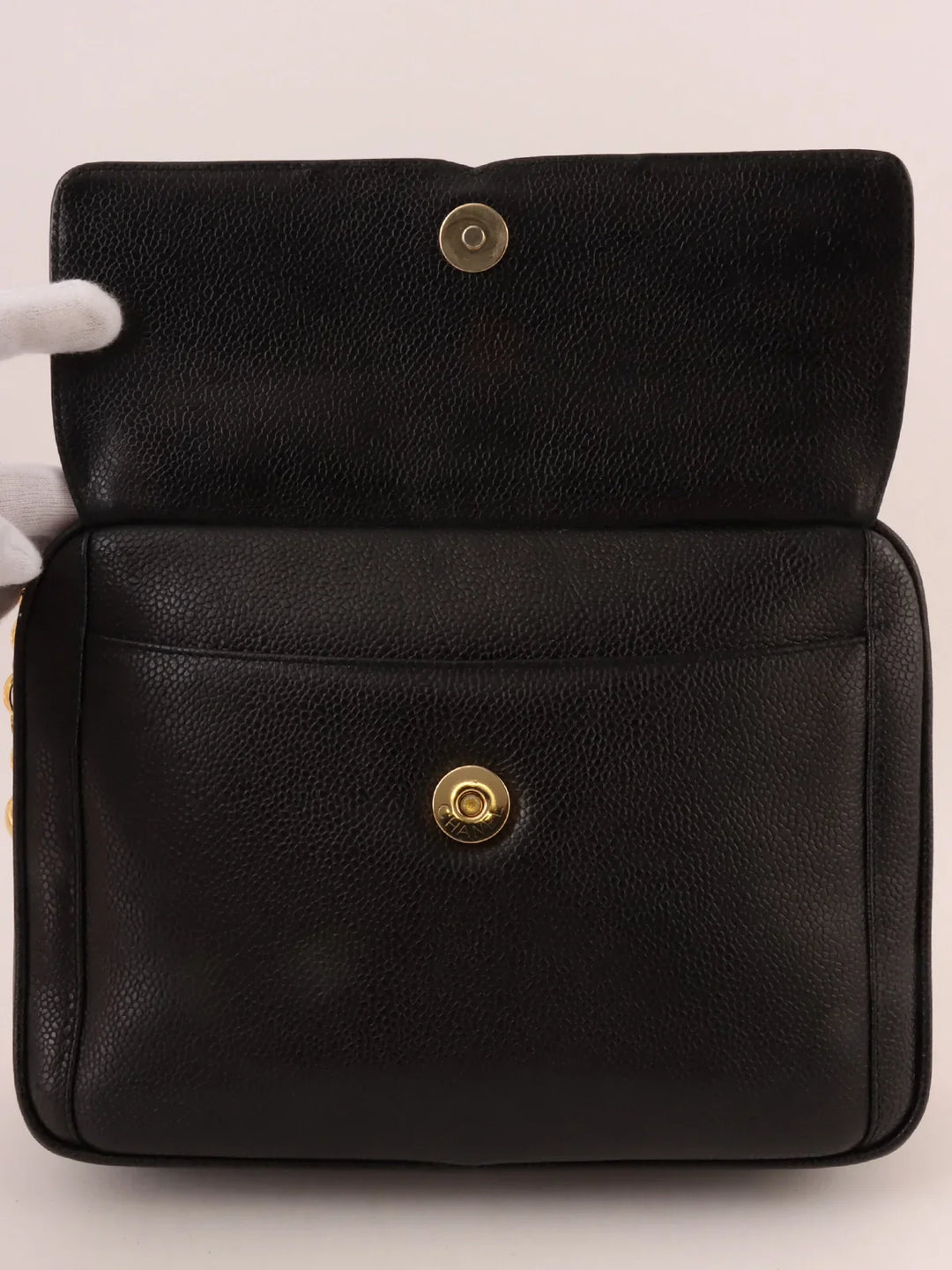 Chanel Around 1992 Made Caviar Skin Cc Mark Stitch Ball Charm Bijoux Chain Bag Black