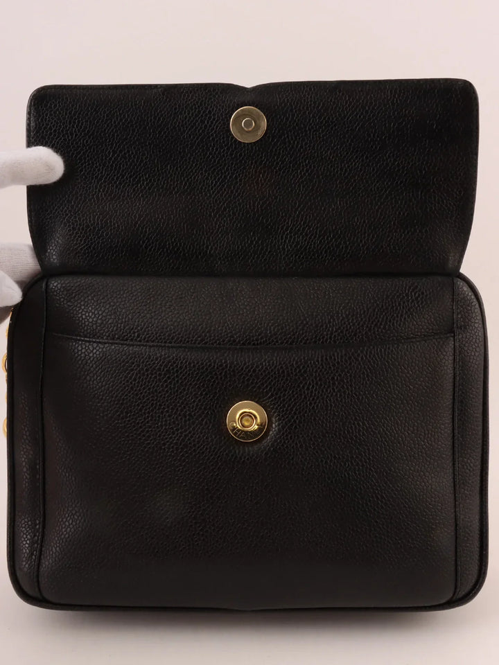 Chanel Around 1992 Made Caviar Skin Cc Mark Stitch Ball Charm Bijoux Chain Bag Black