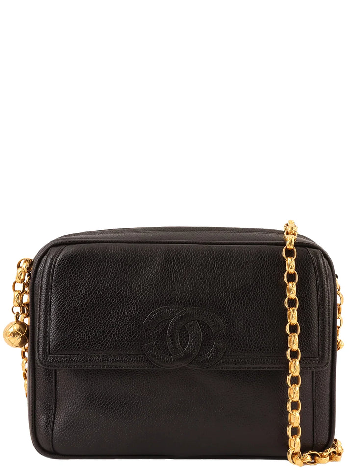 Chanel Around 1992 Made Caviar Skin Cc Mark Stitch Ball Charm Bijoux Chain Bag Black