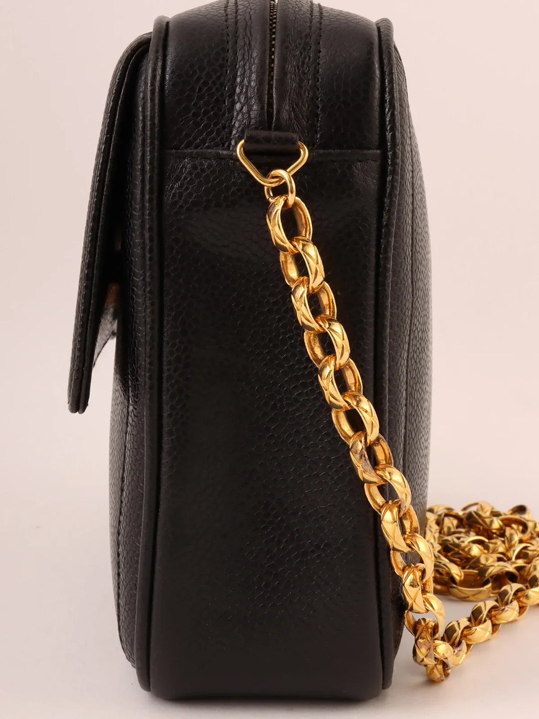 Chanel Around 1992 Made Caviar Skin Cc Mark Stitch Ball Charm Bijoux Chain Bag Black