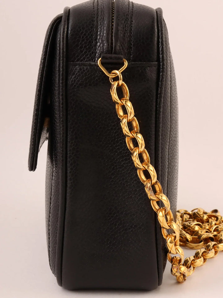 Chanel Around 1992 Made Caviar Skin Cc Mark Stitch Ball Charm Bijoux Chain Bag Black