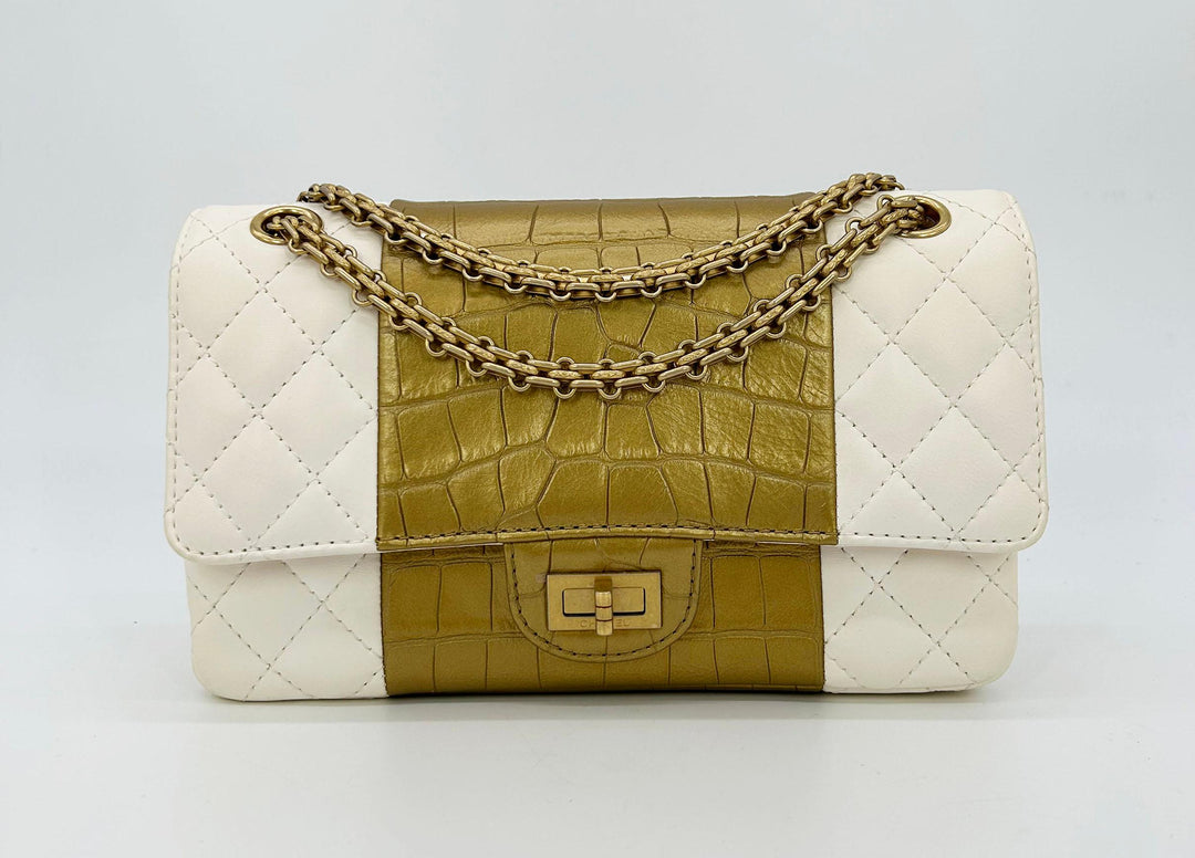 Chanel NEW Cream Leather Gold Alligator Double New Classic 2.55 Reissue NWT