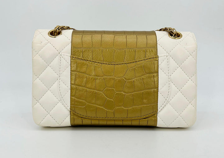 Chanel NEW Cream Leather Gold Alligator Double New Classic 2.55 Reissue NWT
