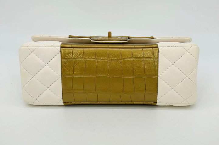 Chanel NEW Cream Leather Gold Alligator Double New Classic 2.55 Reissue NWT