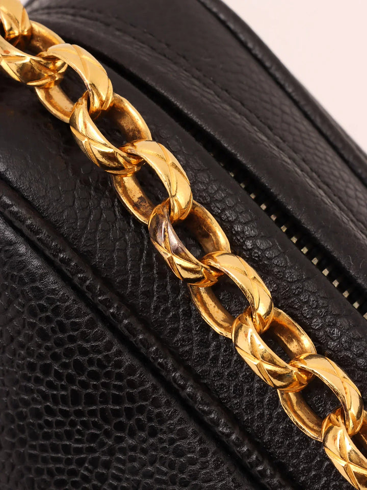 Chanel Around 1992 Made Caviar Skin Cc Mark Stitch Ball Charm Bijoux Chain Bag Black
