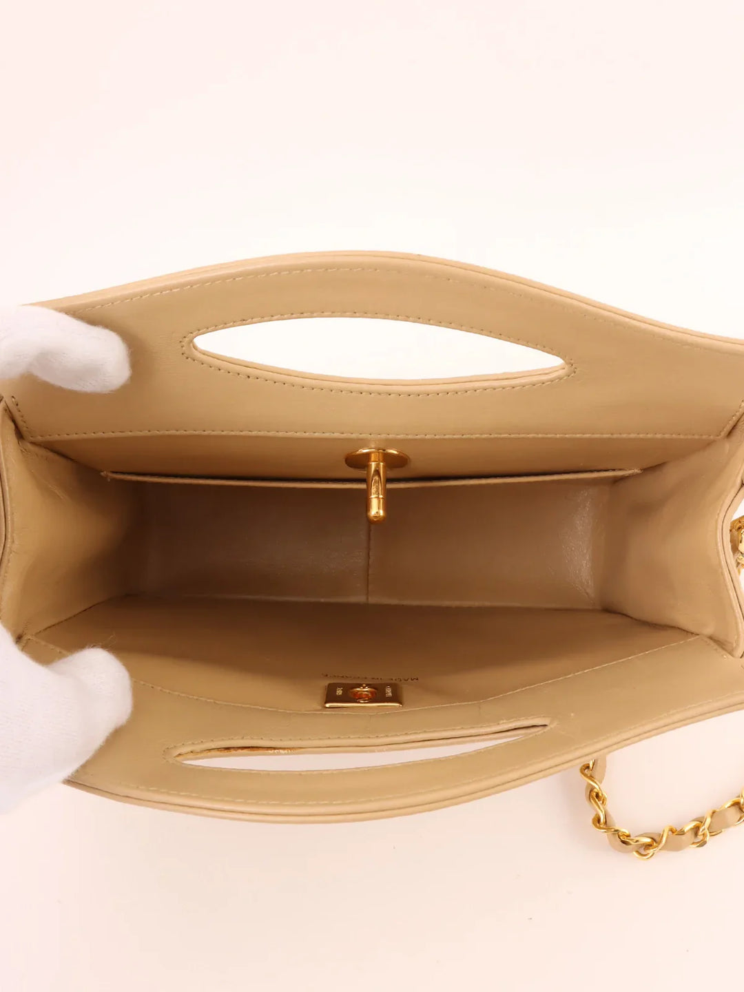 Chanel Around 1990 Made Turn-Lock 2Way Chain Bag Mini Beige