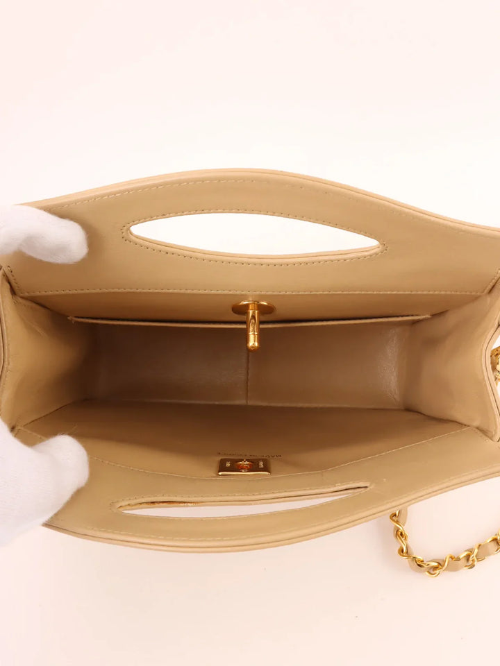 Chanel Around 1990 Made Turn-Lock 2Way Chain Bag Mini Beige