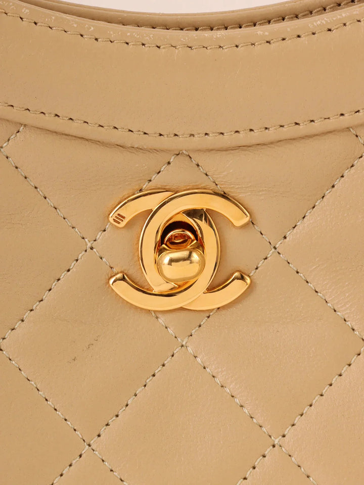 Chanel Around 1990 Made Turn-Lock 2Way Chain Bag Mini Beige