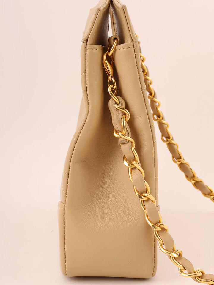 Chanel Around 1990 Made Turn-Lock 2Way Chain Bag Mini Beige