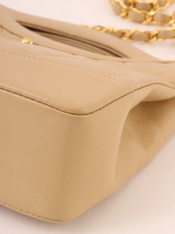 Chanel Around 1990 Made Turn-Lock 2Way Chain Bag Mini Beige