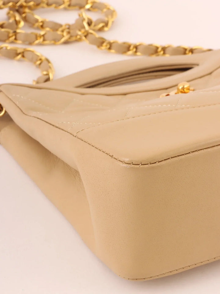 Chanel Around 1990 Made Turn-Lock 2Way Chain Bag Mini Beige
