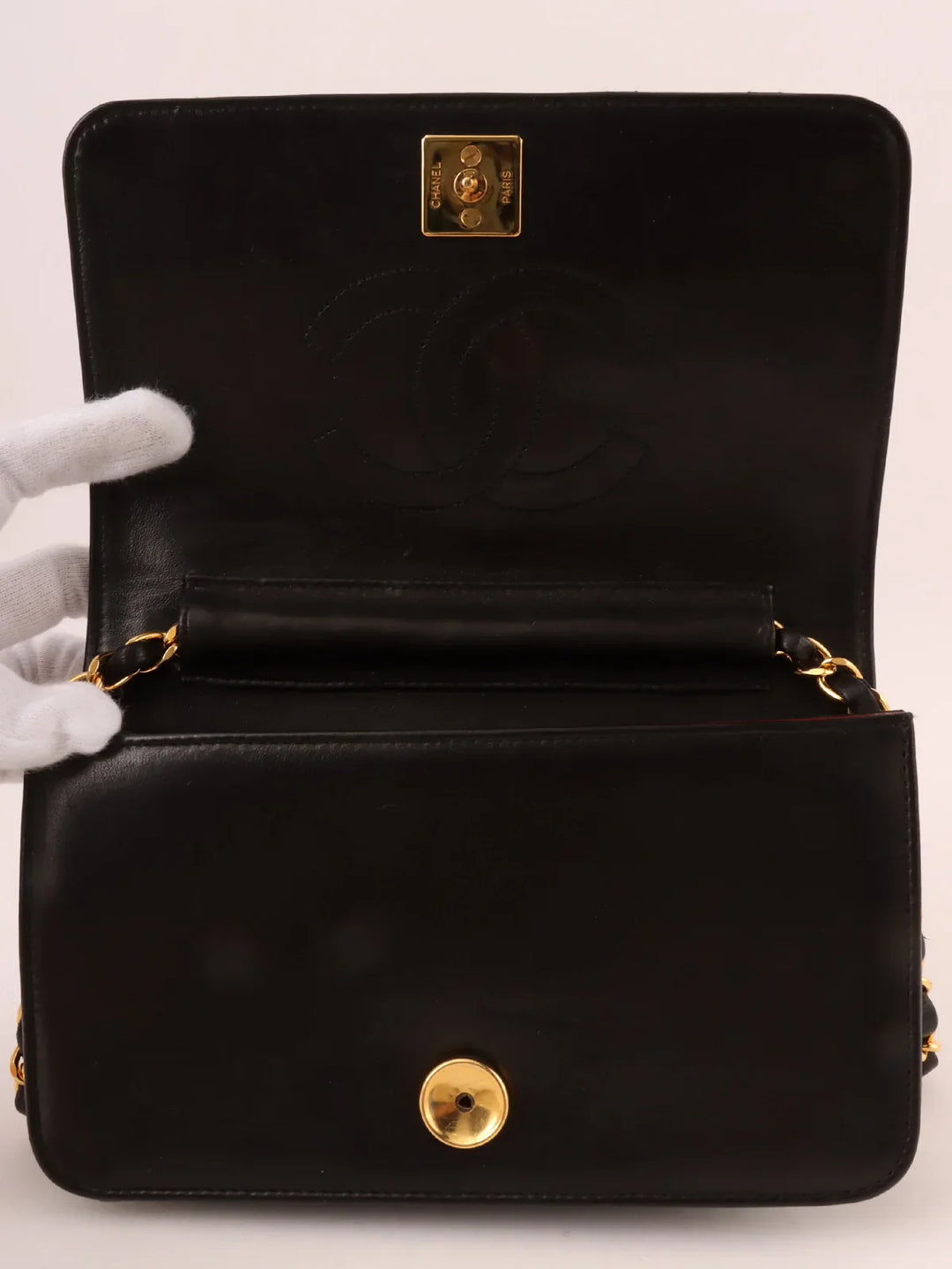 Chanel Around 1995 Made Full New Cc Mark Plate Chain Bag Mini Black