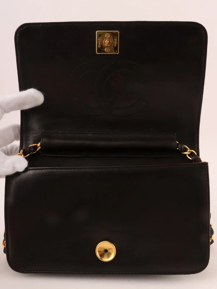 Chanel Around 1995 Made Full New Cc Mark Plate Chain Bag Mini Black