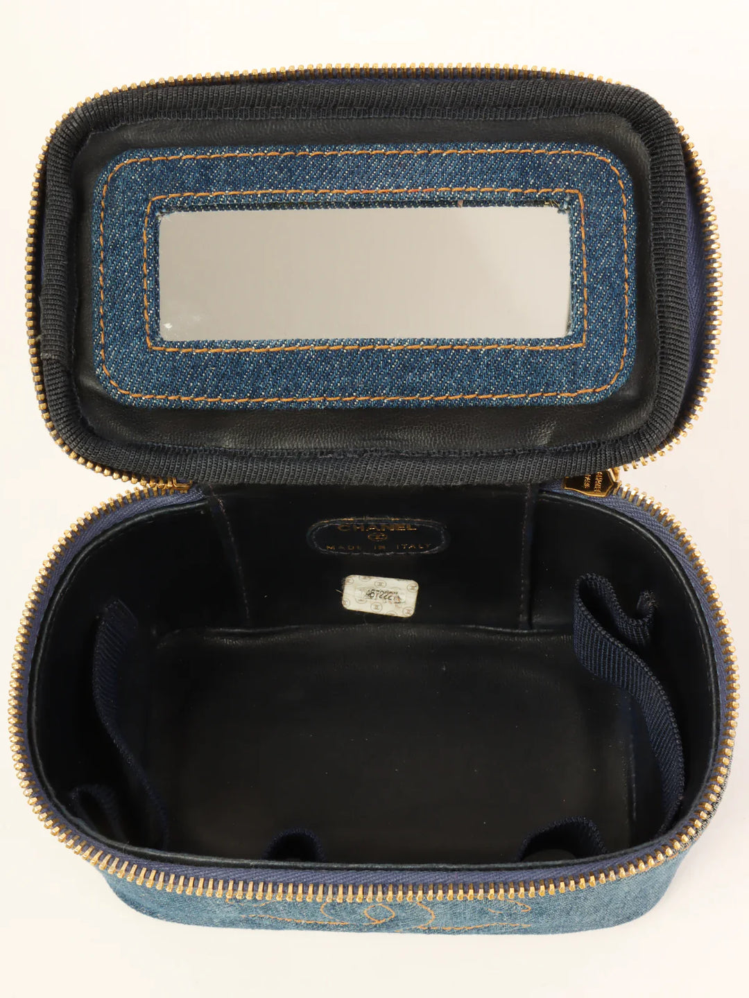 Chanel Around 1997 Made Denim Cc Mark Stitch Vanity Indigo