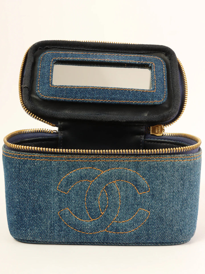 Chanel Around 1997 Made Denim Cc Mark Stitch Vanity Indigo