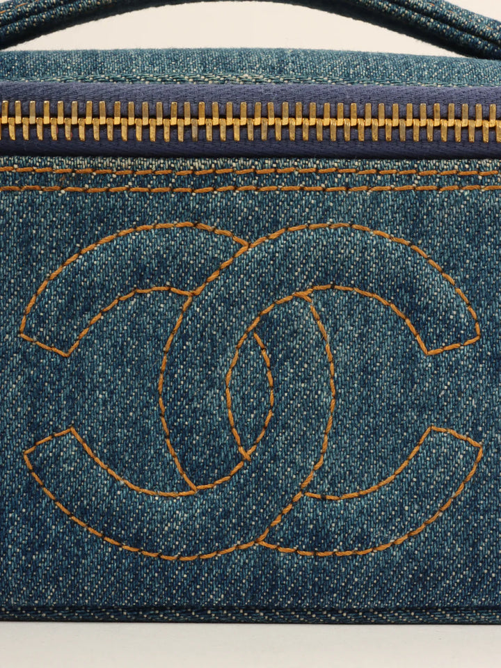 Chanel Around 1997 Made Denim Cc Mark Stitch Vanity Indigo