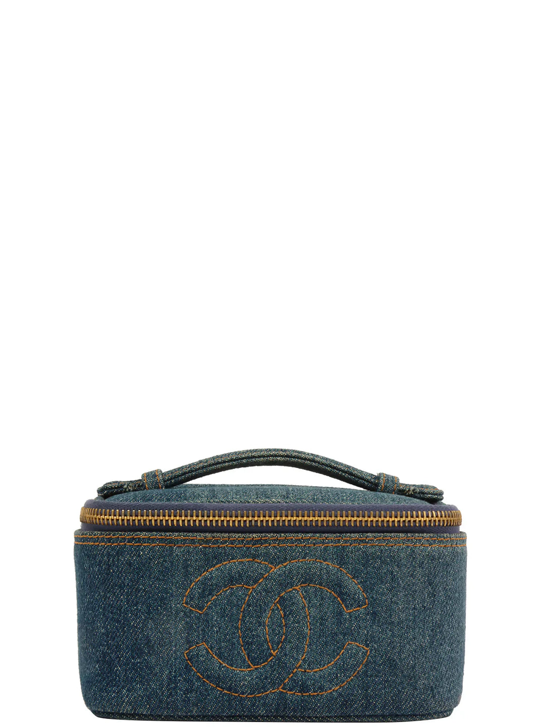 Chanel Around 1997 Made Denim Cc Mark Stitch Vanity Indigo