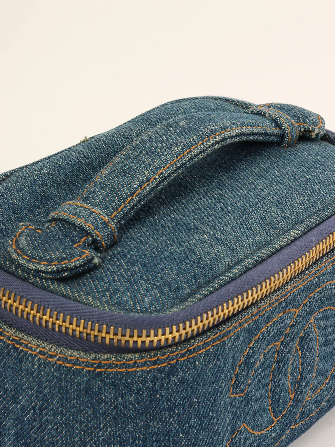 Chanel Around 1997 Made Denim Cc Mark Stitch Vanity Indigo