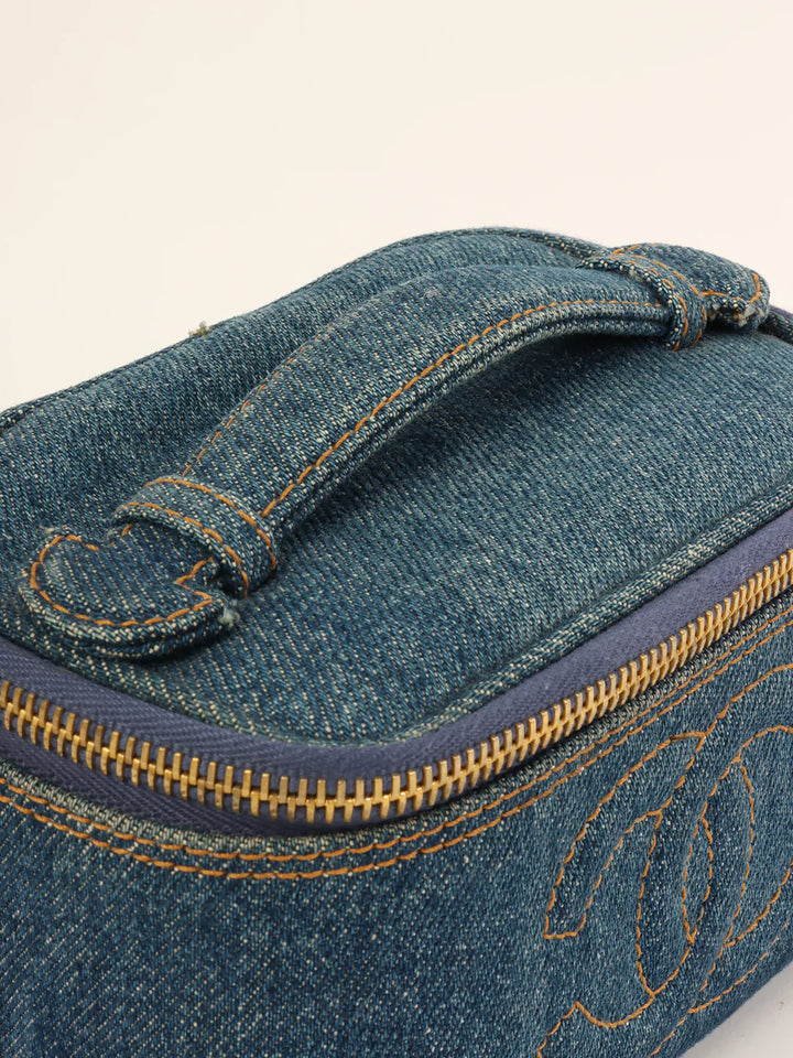 Chanel Around 1997 Made Denim Cc Mark Stitch Vanity Indigo
