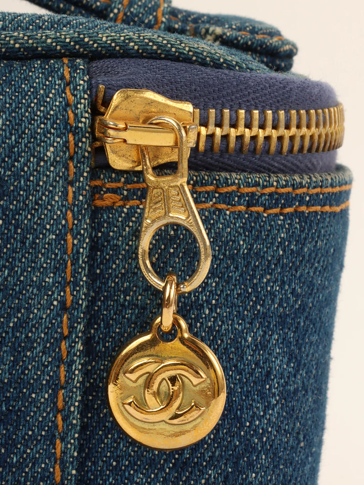 Chanel Around 1997 Made Denim Cc Mark Stitch Vanity Indigo