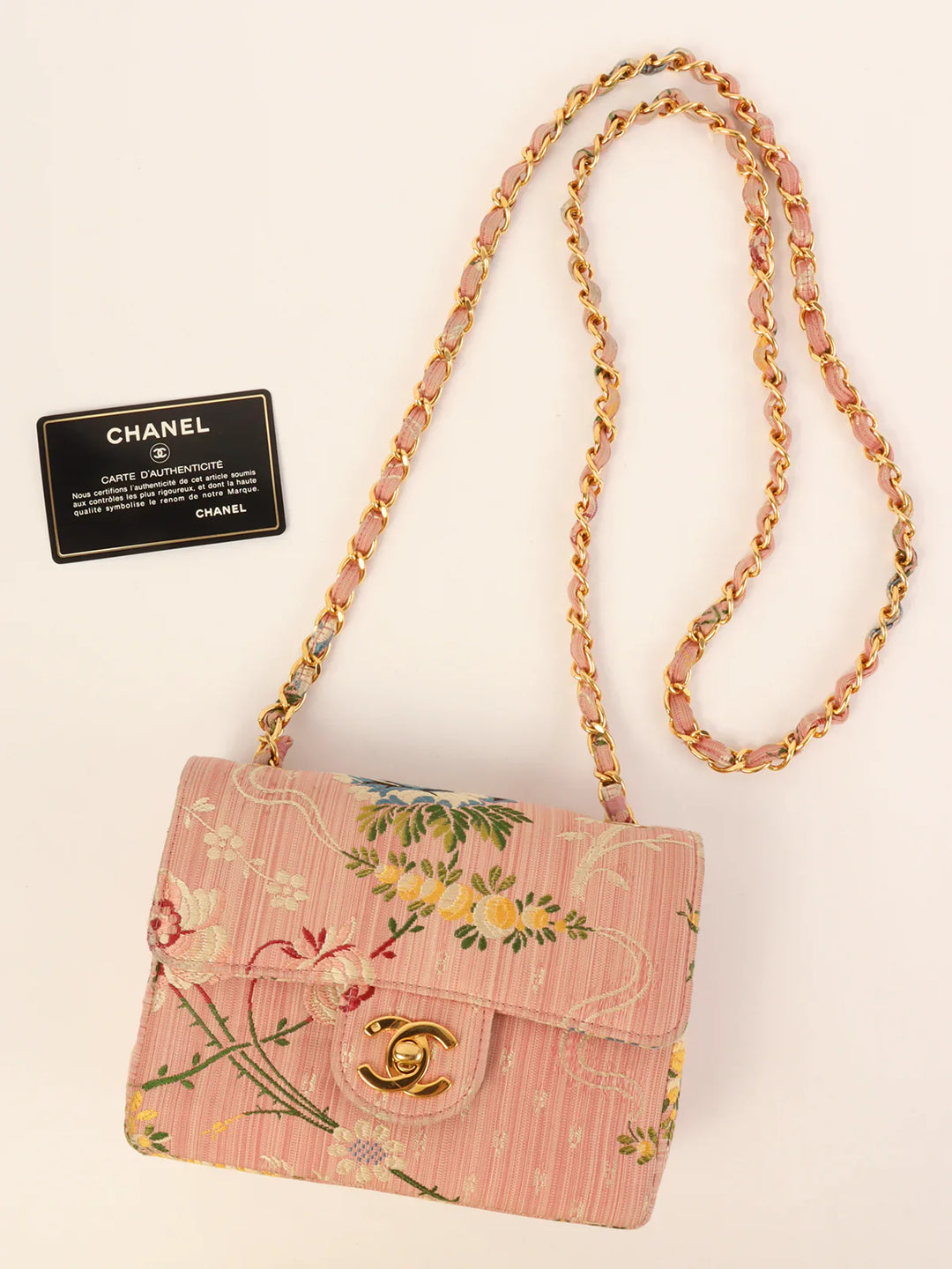 Chanel Around 1992 Made Flower Stitch Classic New Chain Bag Mini Pink/Multi