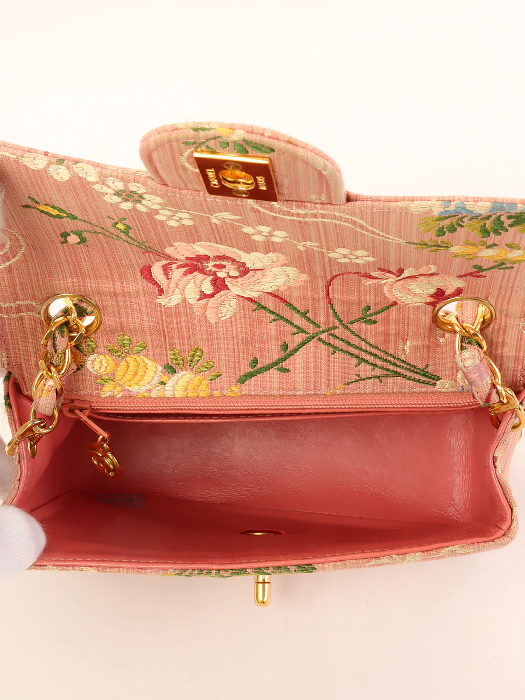 Chanel Around 1992 Made Flower Stitch Classic New Chain Bag Mini Pink/Multi