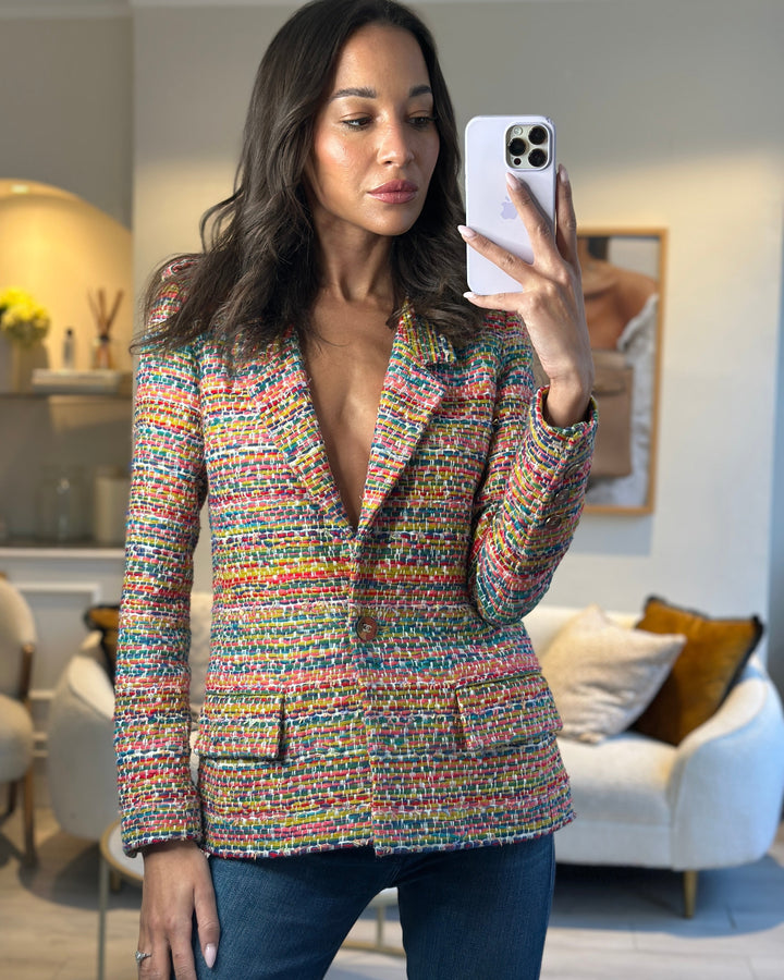 Top Quality Chanel Resort 2016 Multicolour Tweed Single Breasted Blazer Size FR 34 (UK 6)