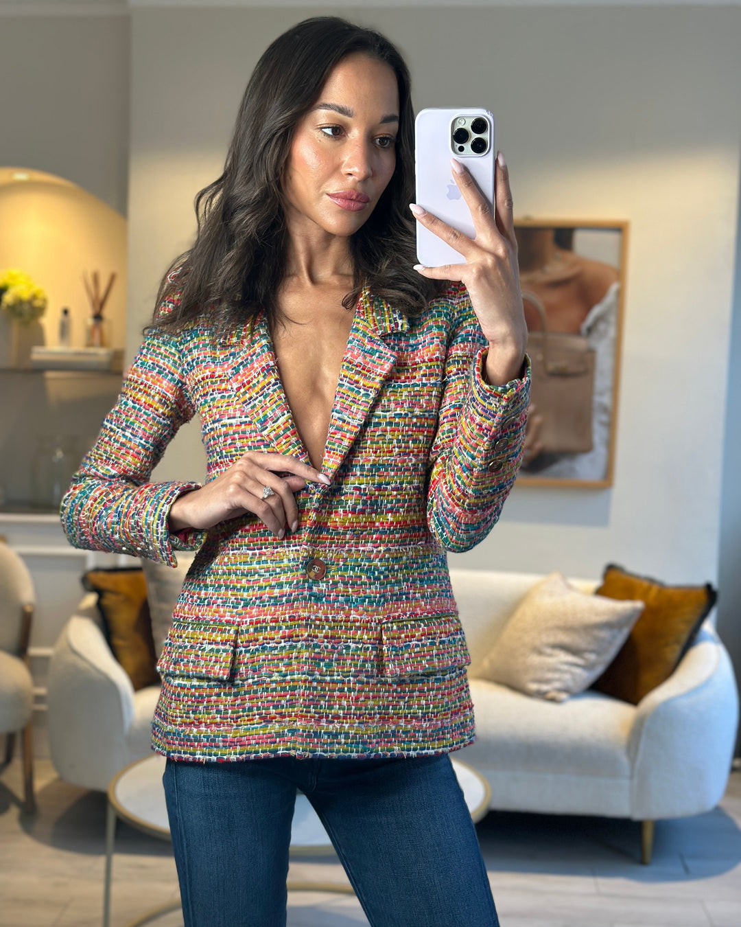 Top Quality Chanel Resort 2016 Multicolour Tweed Single Breasted Blazer Size FR 34 (UK 6)