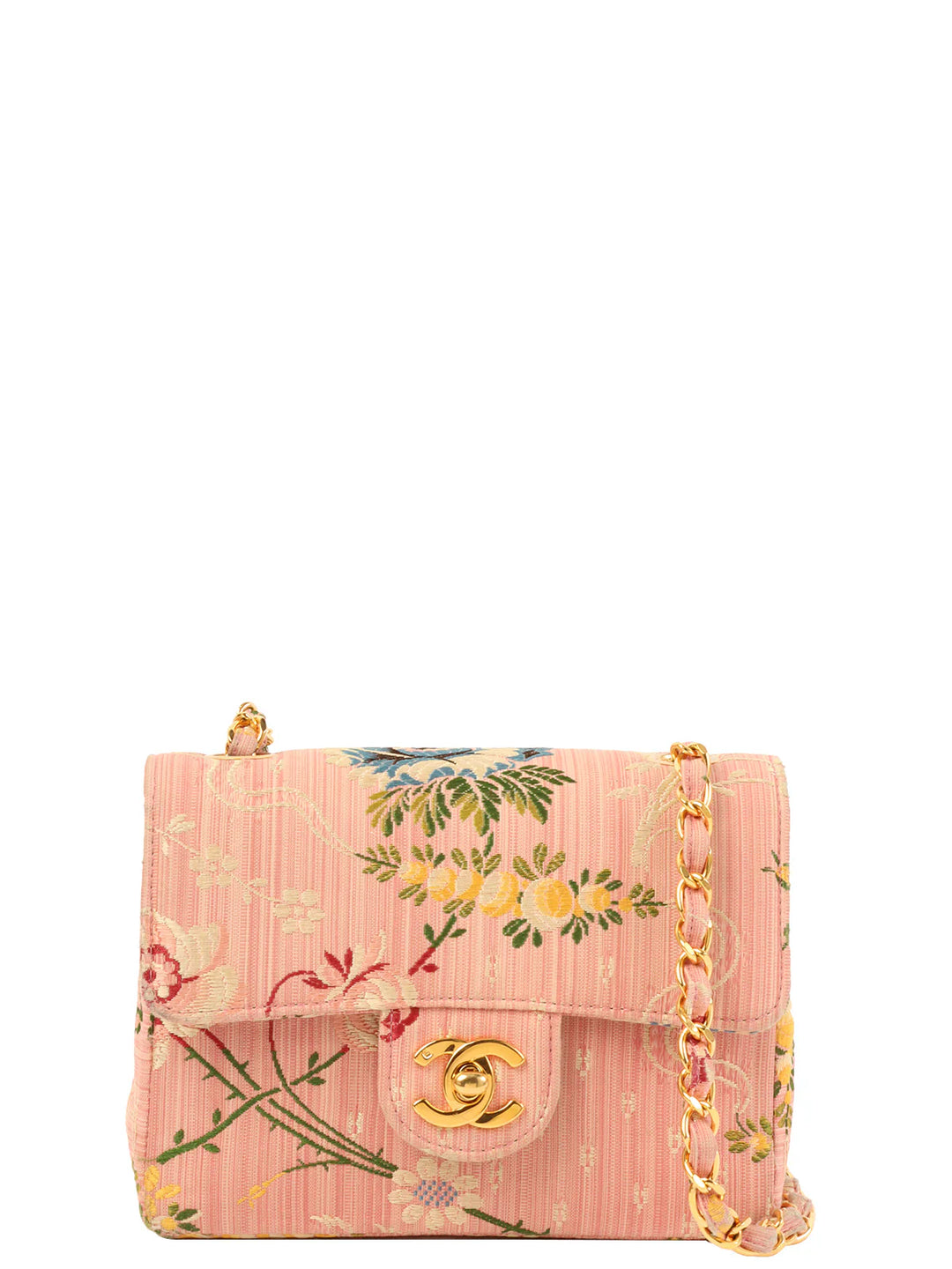 Chanel Around 1992 Made Flower Stitch Classic New Chain Bag Mini Pink/Multi