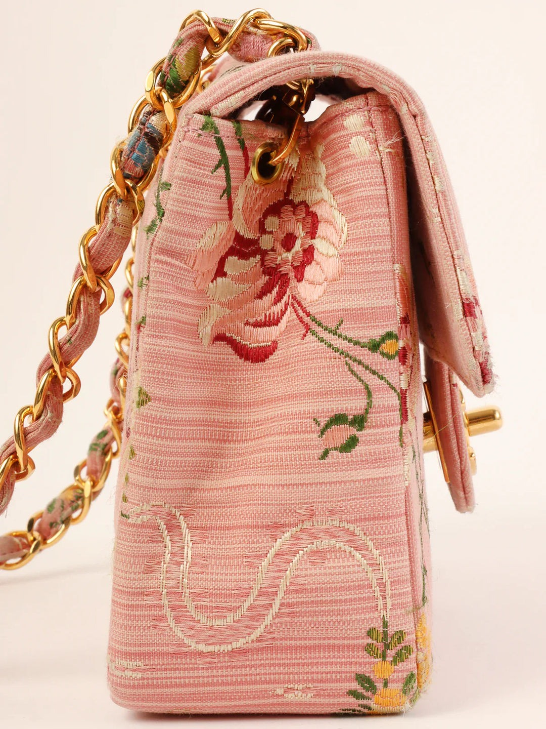 Chanel Around 1992 Made Flower Stitch Classic New Chain Bag Mini Pink/Multi