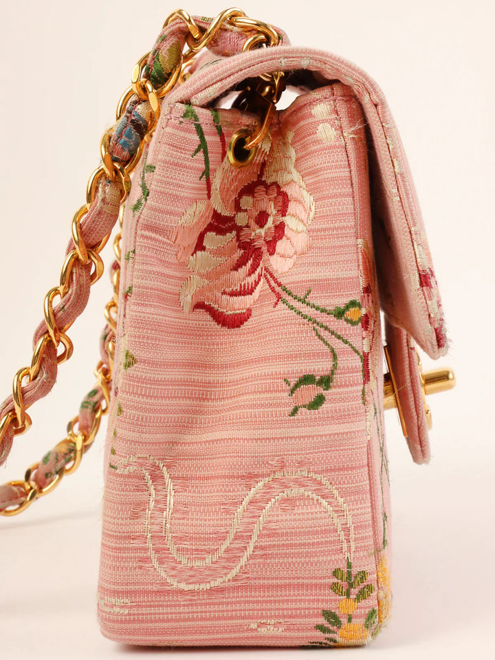 Chanel Around 1992 Made Flower Stitch Classic New Chain Bag Mini Pink/Multi