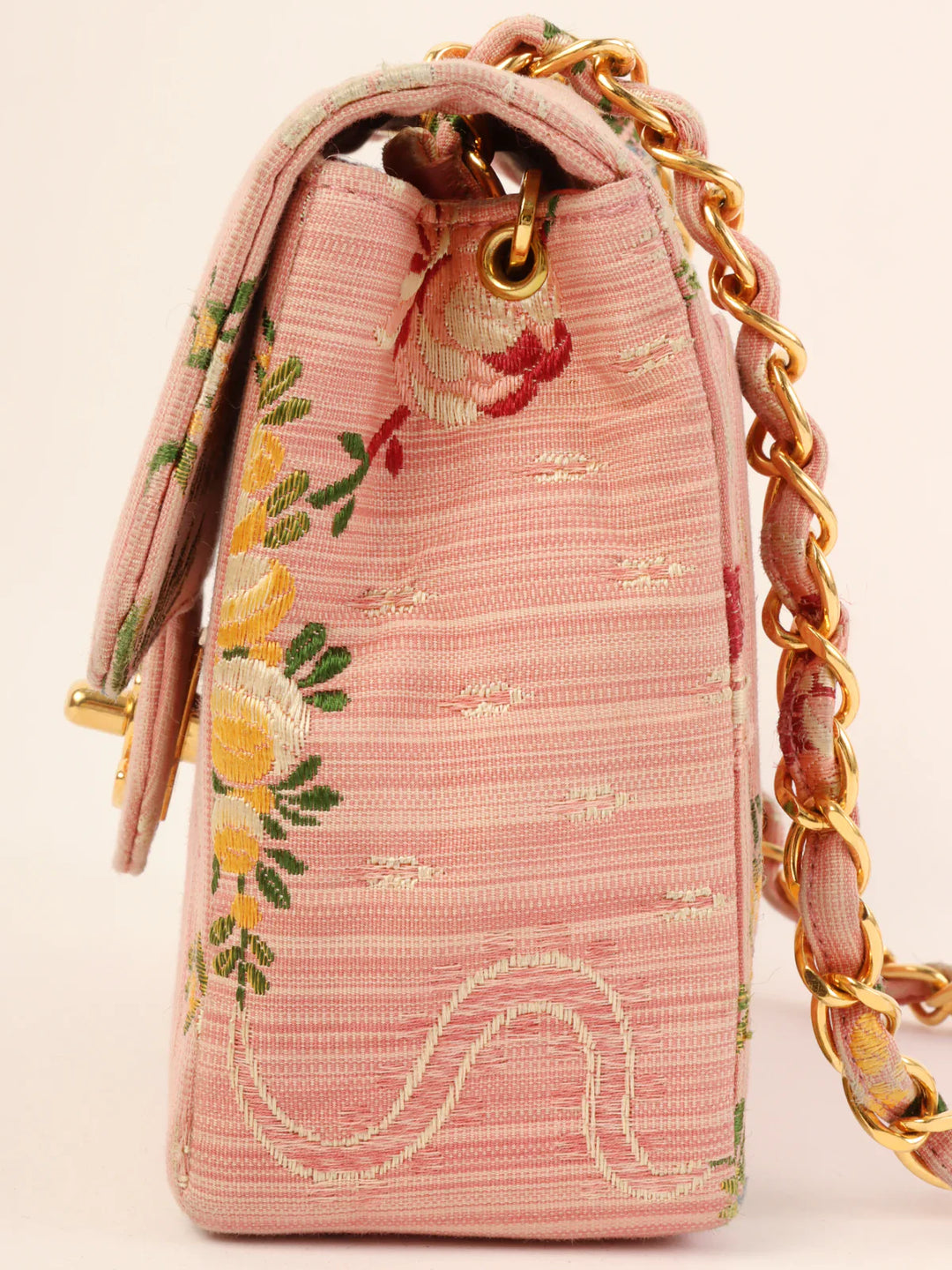 Chanel Around 1992 Made Flower Stitch Classic New Chain Bag Mini Pink/Multi