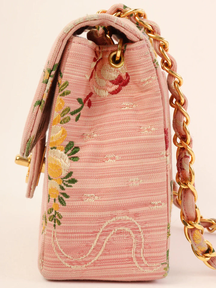 Chanel Around 1992 Made Flower Stitch Classic New Chain Bag Mini Pink/Multi