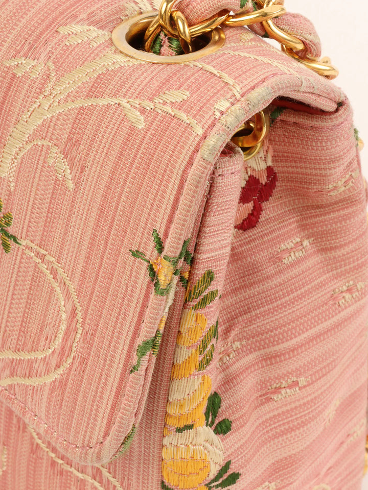 Chanel Around 1992 Made Flower Stitch Classic New Chain Bag Mini Pink/Multi