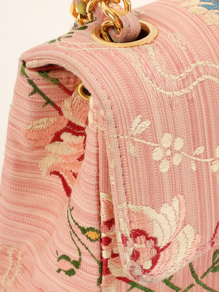 Chanel Around 1992 Made Flower Stitch Classic New Chain Bag Mini Pink/Multi