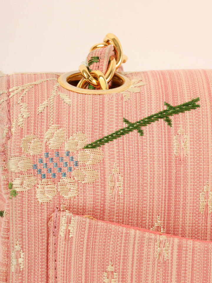 Chanel Around 1992 Made Flower Stitch Classic New Chain Bag Mini Pink/Multi