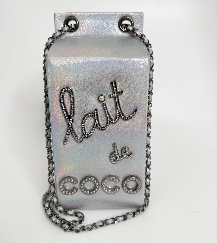 Top Quality Chanel Iridescent Silver Lait de Coco Milk Carton Bag
