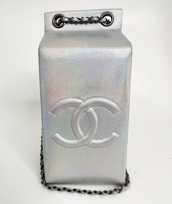 Top Quality Chanel Iridescent Silver Lait de Coco Milk Carton Bag